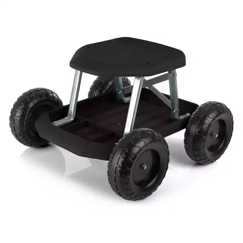 Garden Cart Rolling Stool Gardening Seat with Wheels and Tool Tray