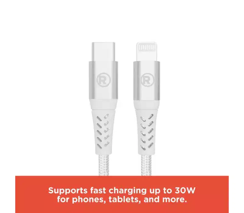 RadioShack Type-C to Lightning Charging Cable, 10ft Durable Design for Fast Charging Smartphones and Tablets, White