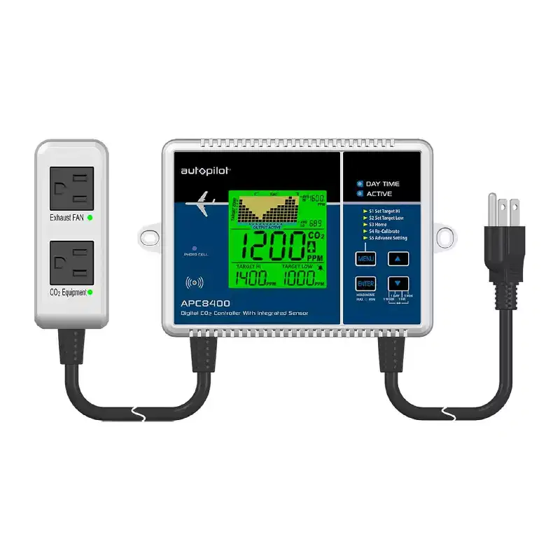 Autopilot Digital CO2 Controller with Integrated Sensor and 5 Foot Power Cord for Greenhouse and Indoor Gardening, Multicolor