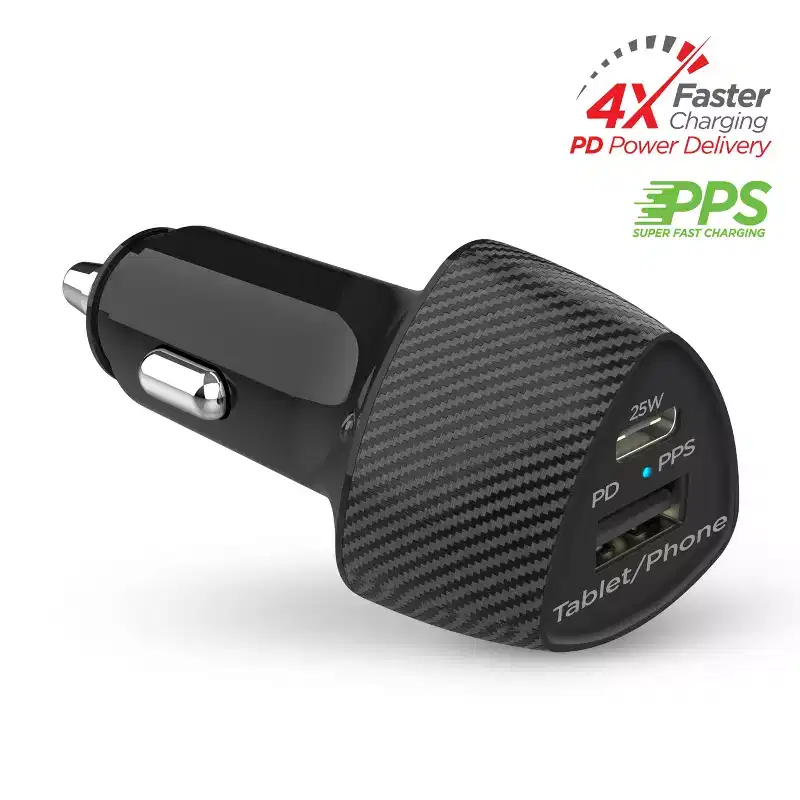 HyperGear SpeedBoost 25W USB-C PD + 12W USB Fast Car Charger with PPS | Black