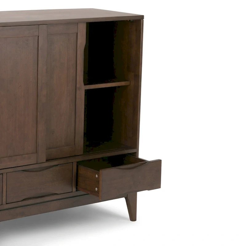 48-Inch Wide Mid-Century Modern Storage Cabinet with Sliding Doors and Drawers