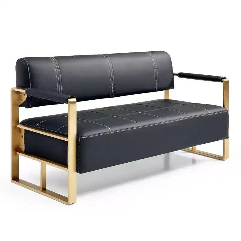57.9 Inch Faux Bonded Leather Loveseat Sofa with Golden Metal Arms for Living Room,Office,Apartment