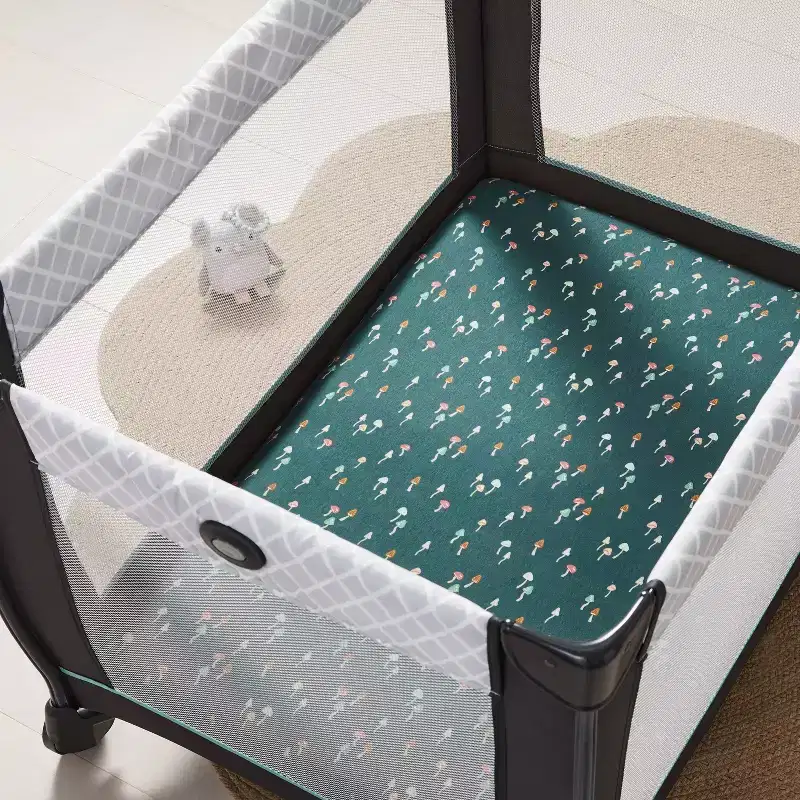 2pk Fitted Jersey Playard Crib Sheets - Mushroom/Solid Green - Cloud Island™: Food Pattern, 6" Deep Fit, Cotton & Spandex Mix