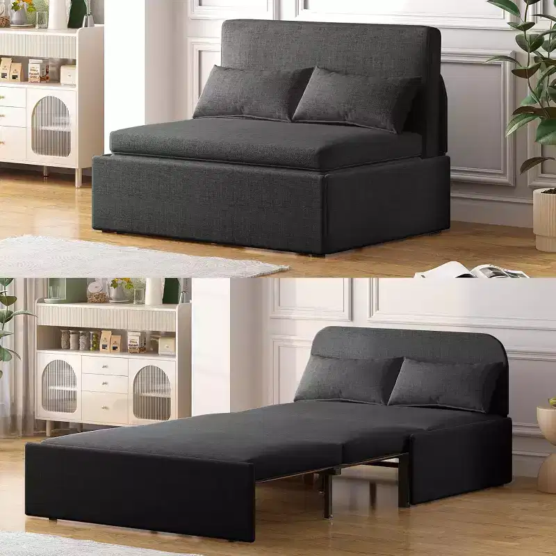 Mjkone Twin Size Sofa Bed, 2 in 1 Convertible Linen Loveseat Sleeper Sofa Couch with Cushions