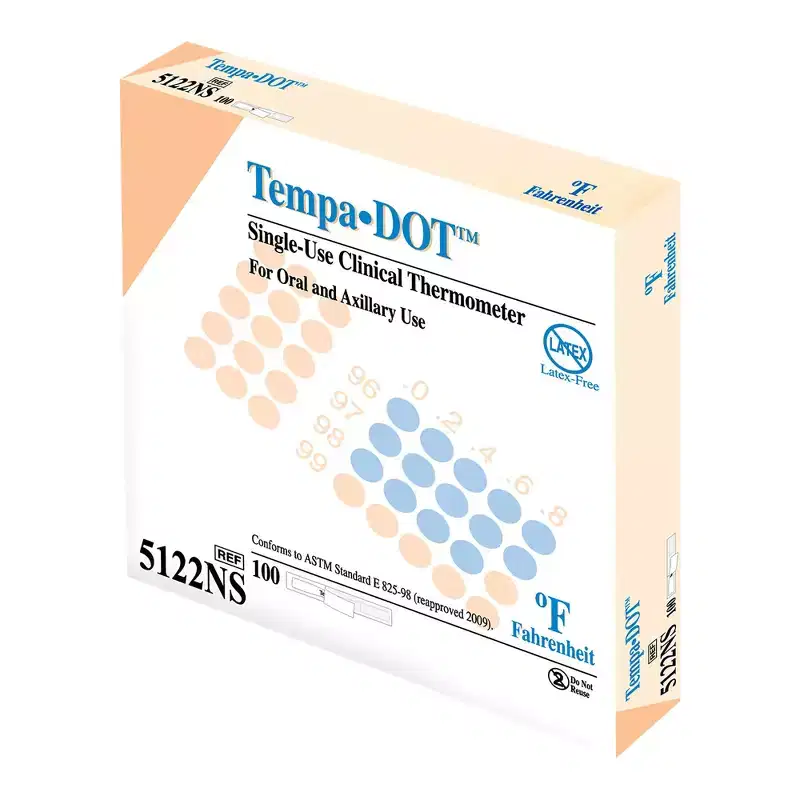 TempaDOT Disposable Oral Thermometer Color Dots Display 5122NS 100 per Box