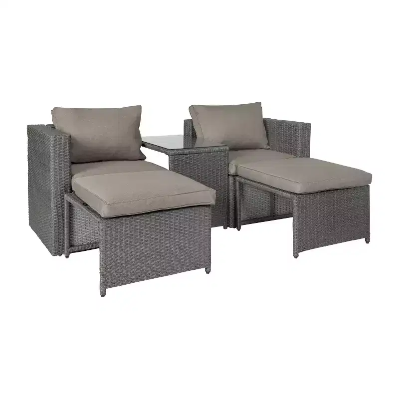 Flash Furniture Nico Indoor/Outdoor Modular Loveseat Sofa Set with Table and Ottomans