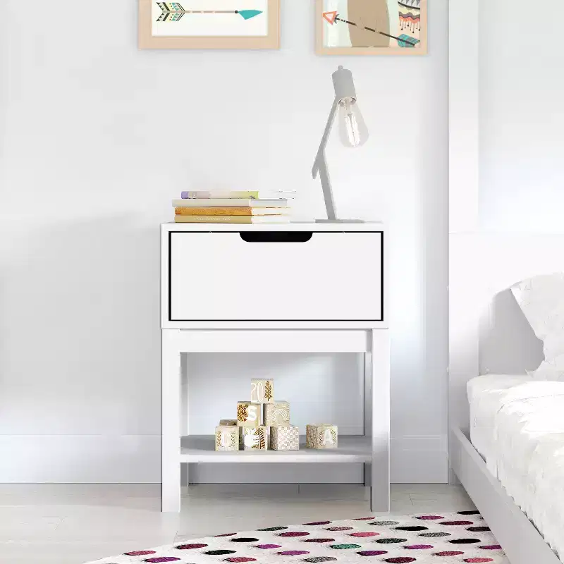 Wood Kids Nightstand with Single Drawer & Open Shelf