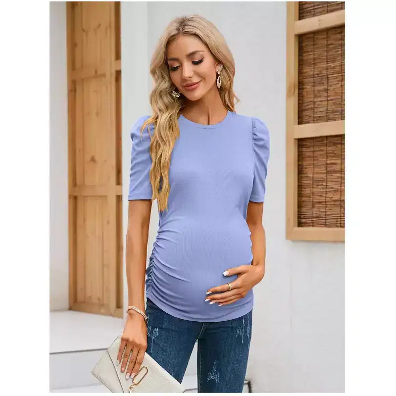 Maternity Shirts Women's Floral Tops Pregnancy Ruched Side Tunic Top