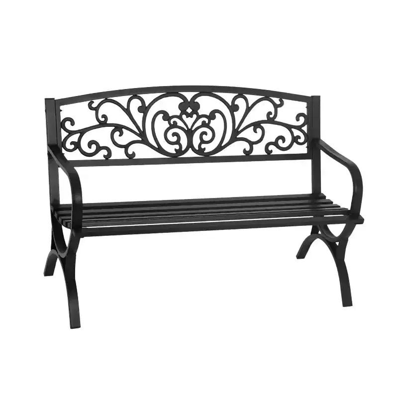 BestMassage Patio Garden Bench 50 Inch Sturdy Metal Loveseat Chairs, Black