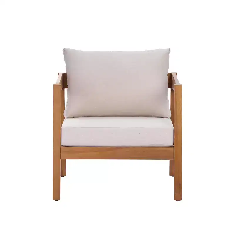 Christopher Knight Home Marine Farmhouse Acacia Wood Upholstered Patio Lounge Chair with Cushion