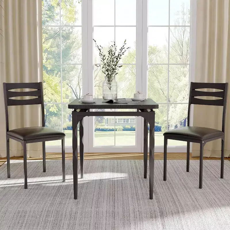 3 Piece Dining Table Set, Dining Table Set for 2, Spiral Table Legs, Industrial Style Kitchen Table Set, for Small Spaces, Kitchen, Apartment