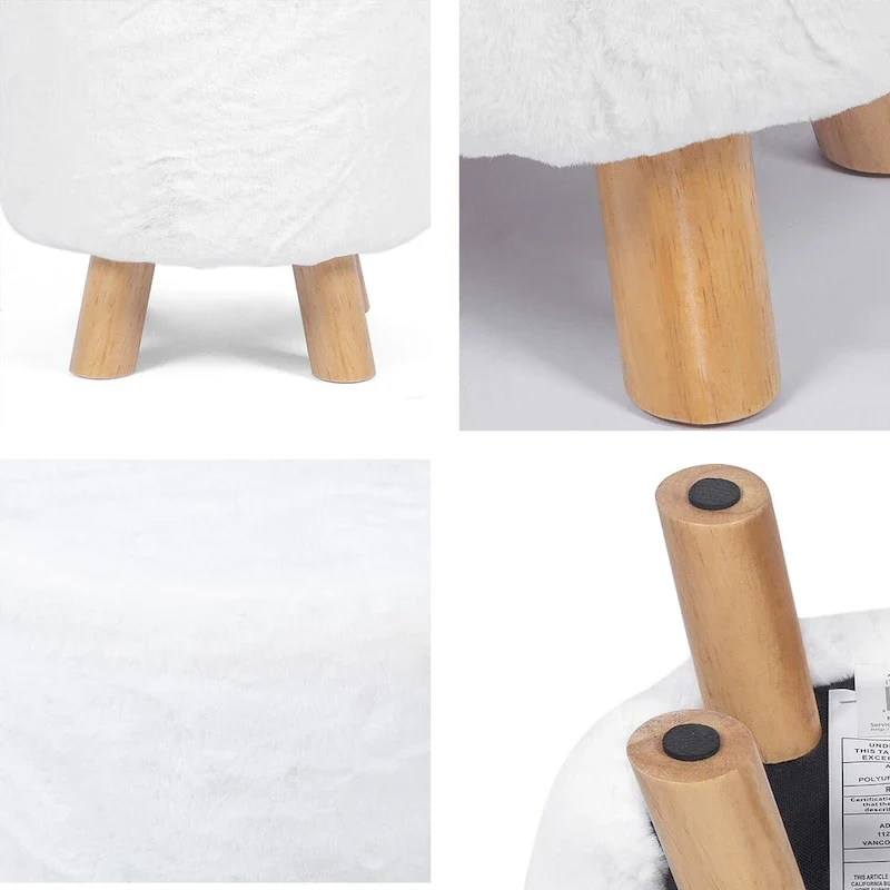 Adeco Round Ottoman Footrest Upholstered Padded Pouf