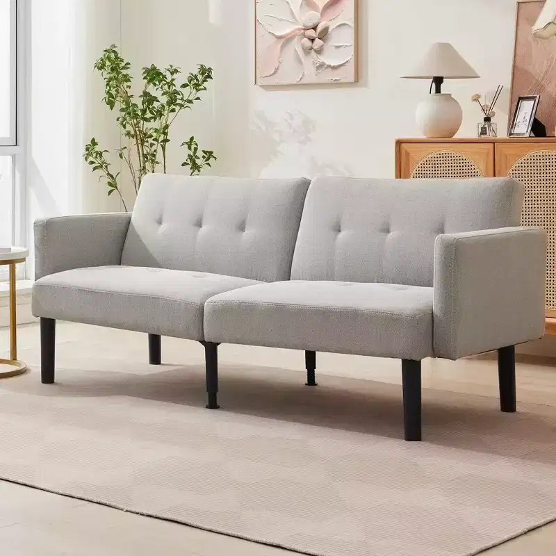 Sofa Bed Futon - 3-Position Adjustable Loveseat Sleeper, 700lb Capacity Mid-Century Convertible Couch, Compact for Apartments
