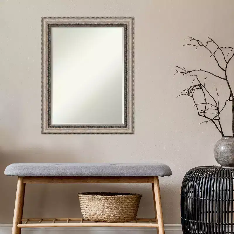 Ornate Silver Petite Bevel Bathroom Wall Mirror 28.25x22.25