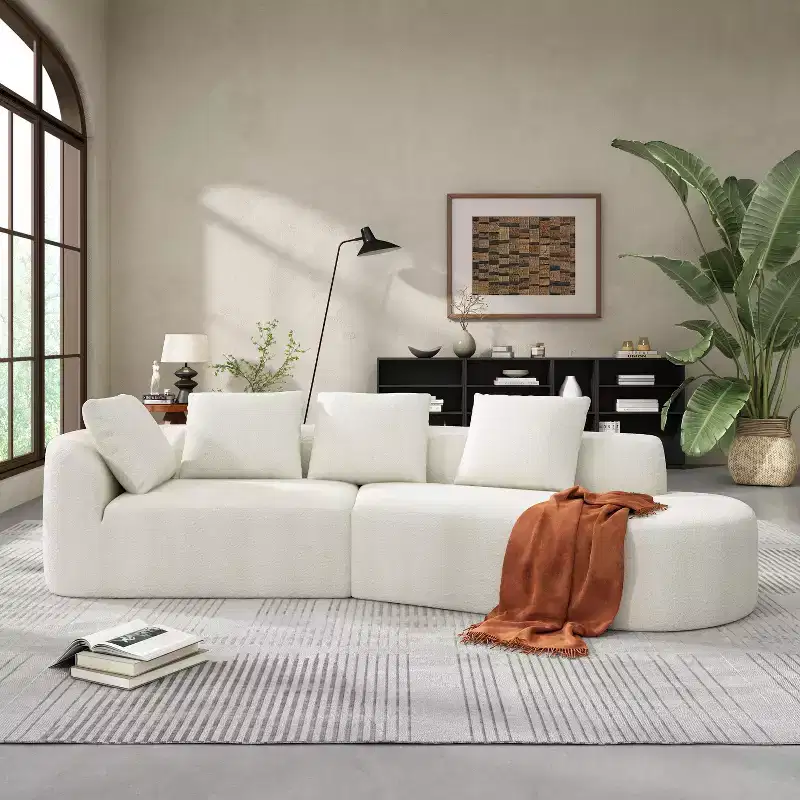 Christopher Knight Home 116 Modern Curved Sectional Sofa with High-Density Sponge and 4 Pillows
