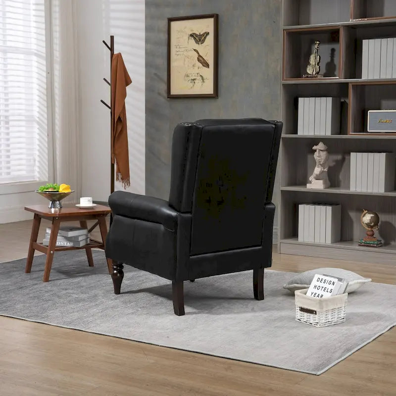 Upholstered PU Leather Accent Chair,Mid Century Button Tufted High Back Arm Chair with Armrest and Solid Wood Legs