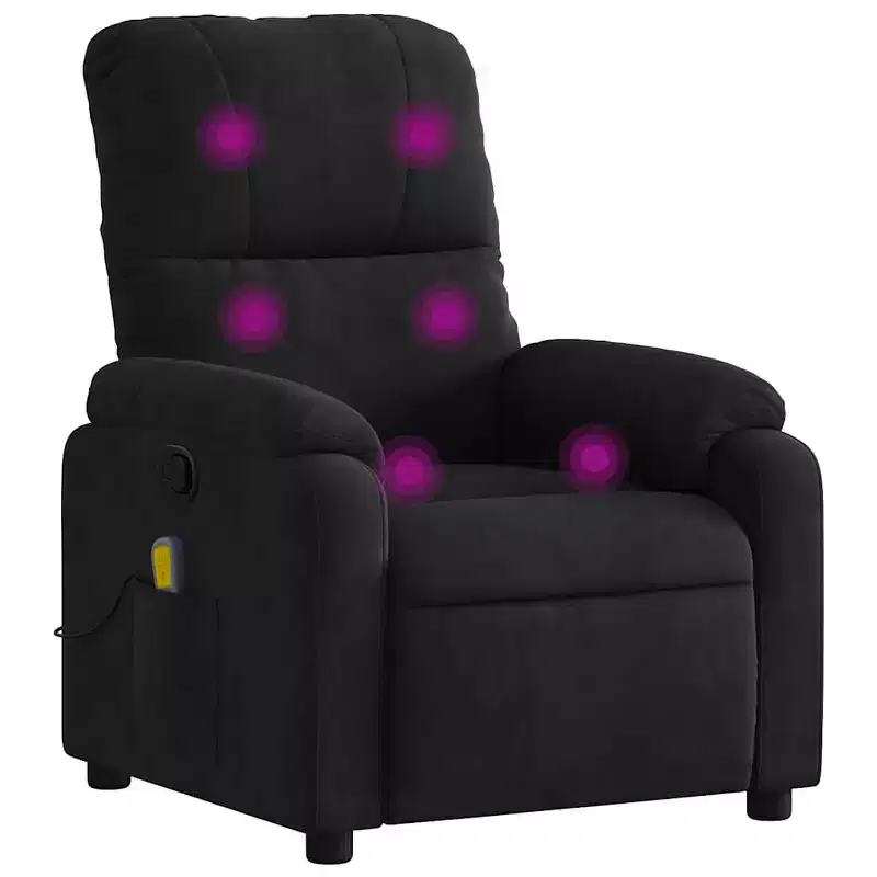 XL Black Microfiber Fabric Massage Recliner Chair - 6-Vibration Push Manual Recliner with Side Pocket for Living Room