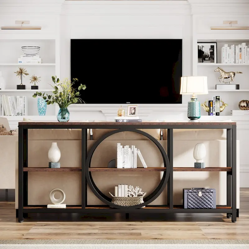 70.9 inch Extra Long Console Table Narrow Sofa Tables with 3 Tier Wood Storage Shelves