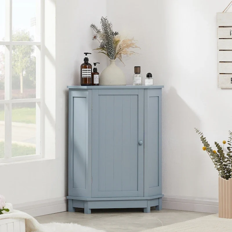 Modern Bathroom Cabinet Triangle Corner Storage Cabinet with Adjustable Shelf, MDF Board