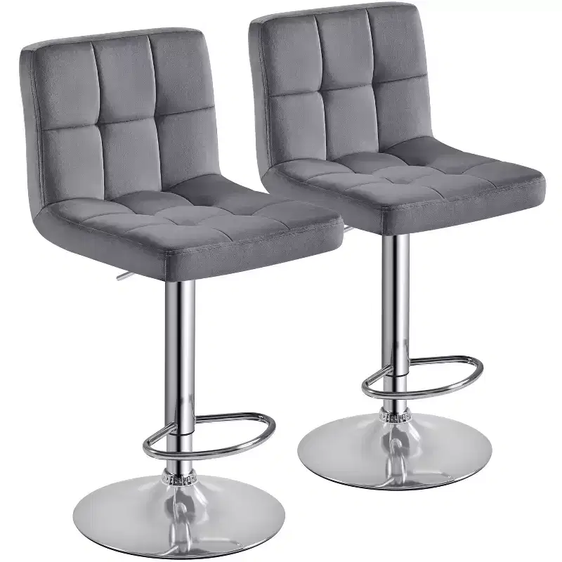 Yaheetech 2pcs Adjustable Modern Velvet Swivel Bar Stool with Backrest And Large Pedestal Base