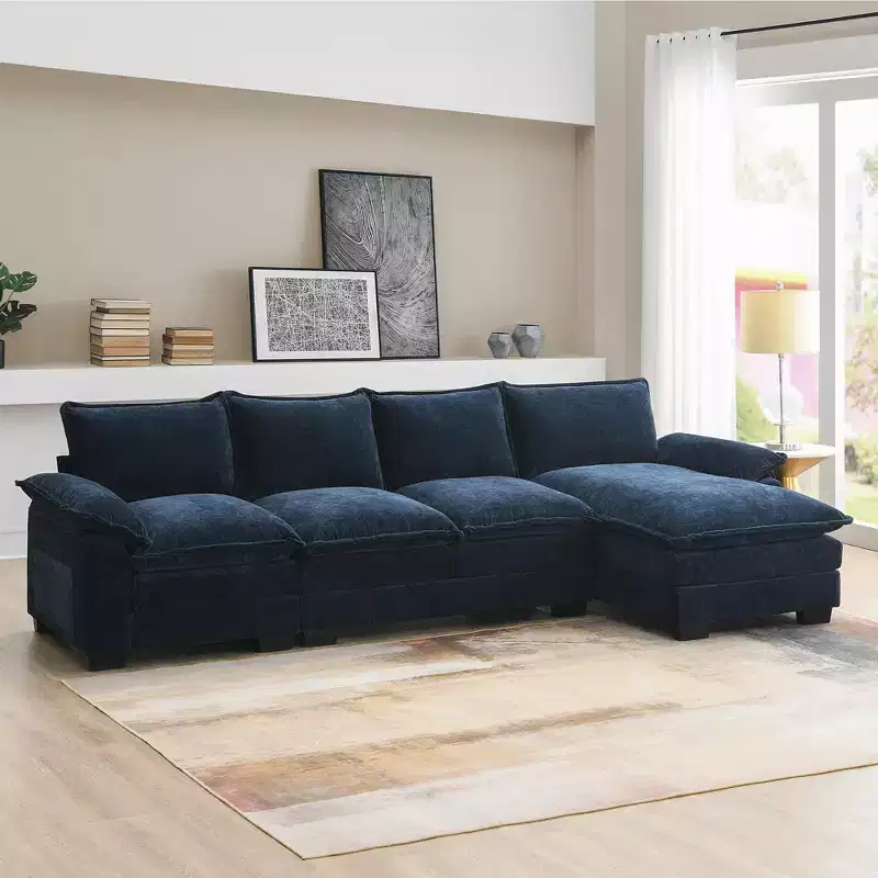 129.5'' Modular L-Shaped Sofa with Wrinkle-Resistant Chenille, No-Frame Compression Design, 6-Seater Modern Sectional Couch for Living Room