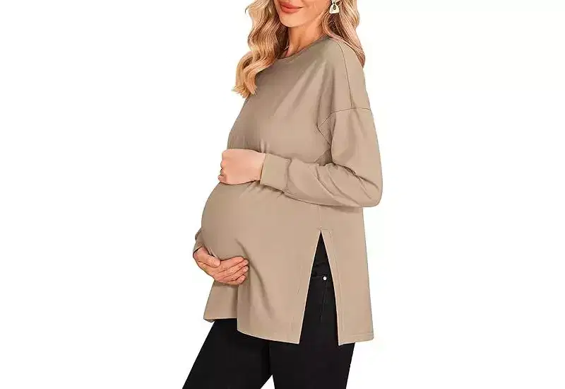 Ekouaer Womens 3 Packs Maternity Shirts Long Sleeve Side Ruched Pregnancy Tee Workout Top Tunic Blouse Mama Clothes