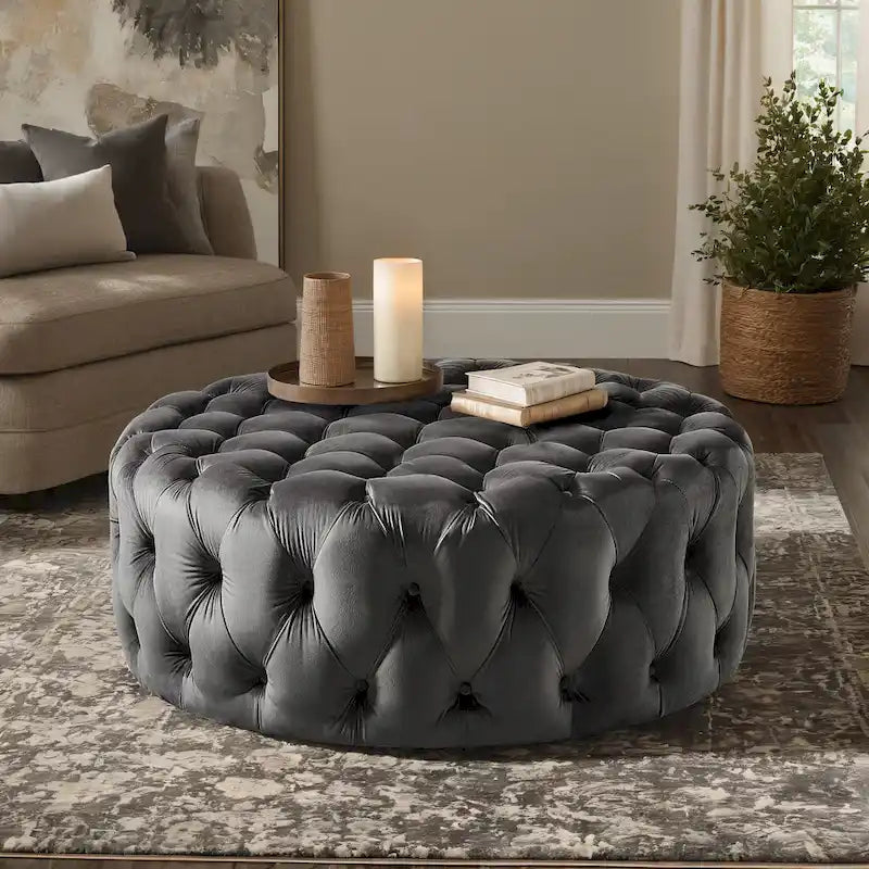 Round Tufted Ottoman with Casters