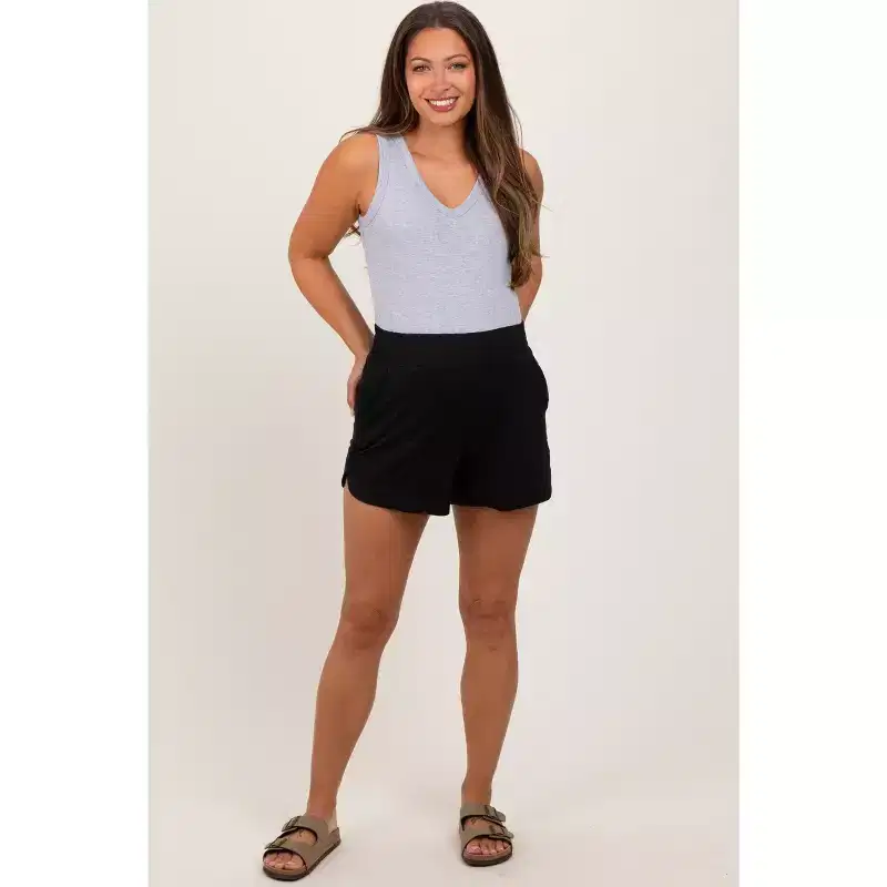 Pinkblush Black Basic Rounded Hem Maternity Shorts