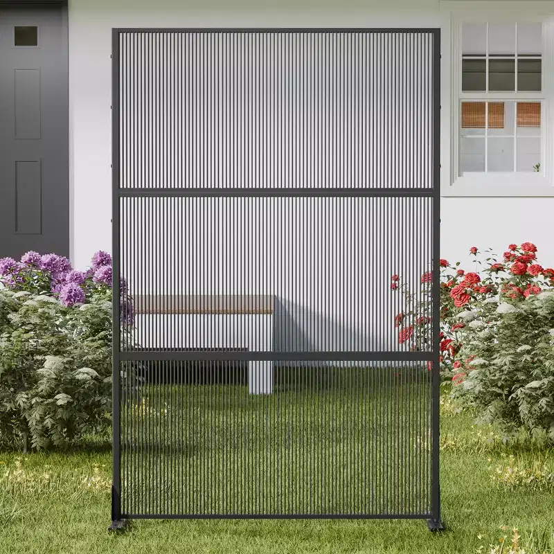 72 H47W Dovelina Black Outdoor Rattan Privacy Screen Decorative Garden Fence