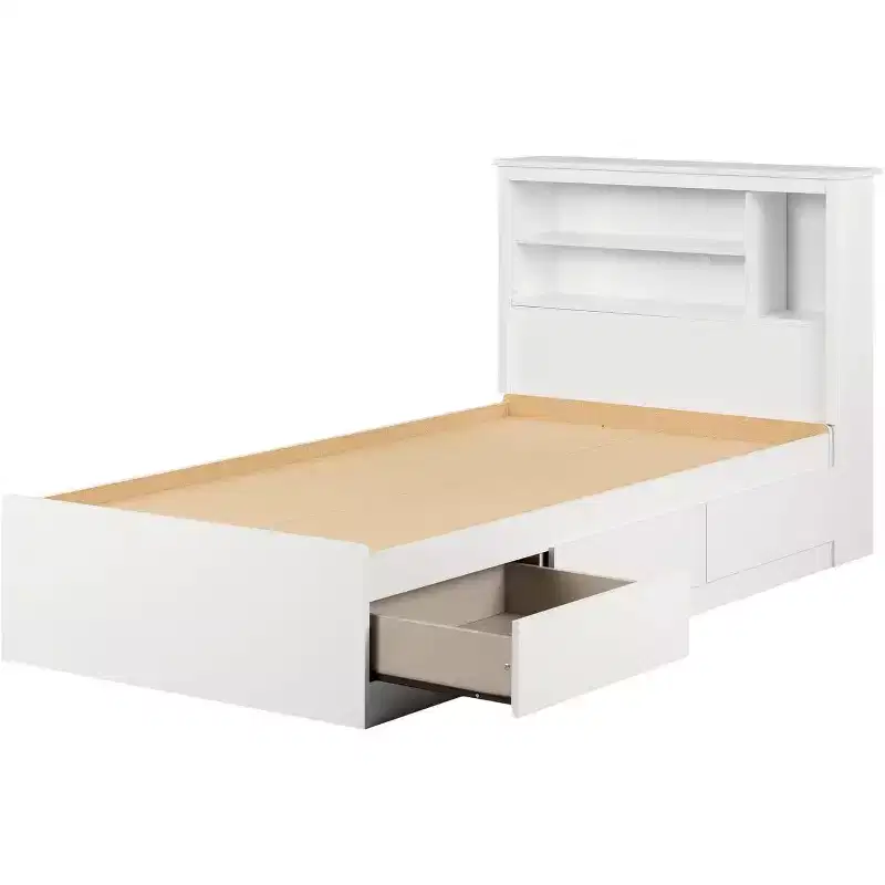 HomeStock 40 in.H Twin Size White with Bookcase Beds made of Particle Board Bed Frame