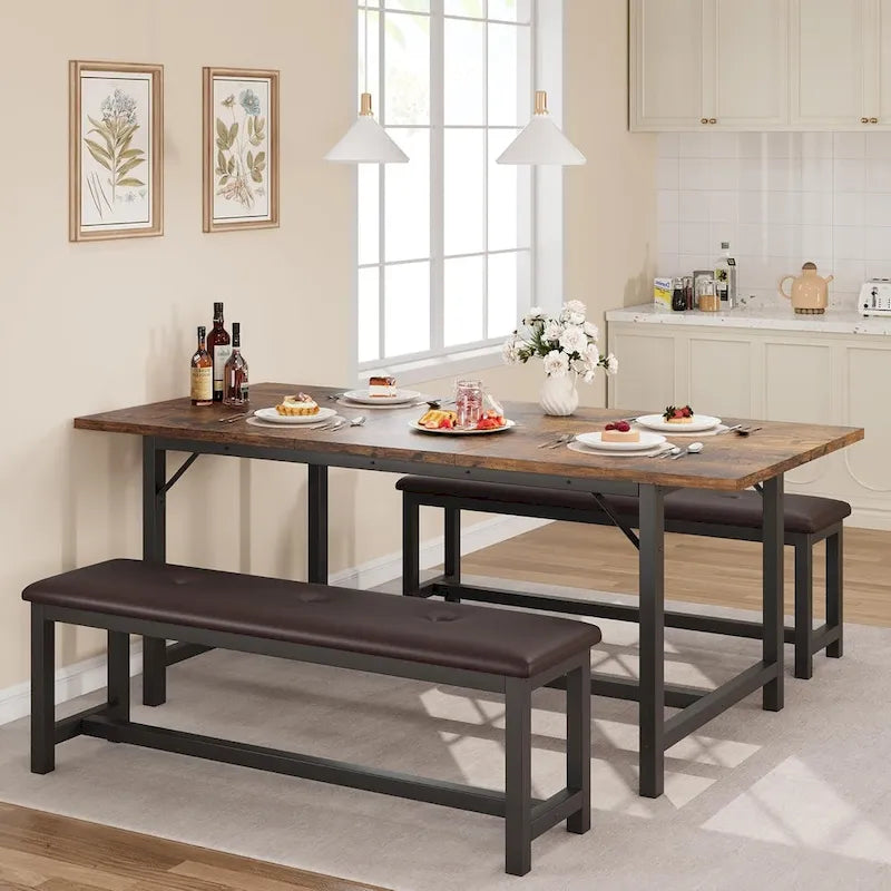 3 Piece Large Extendable Kitchen Table Set for 6
