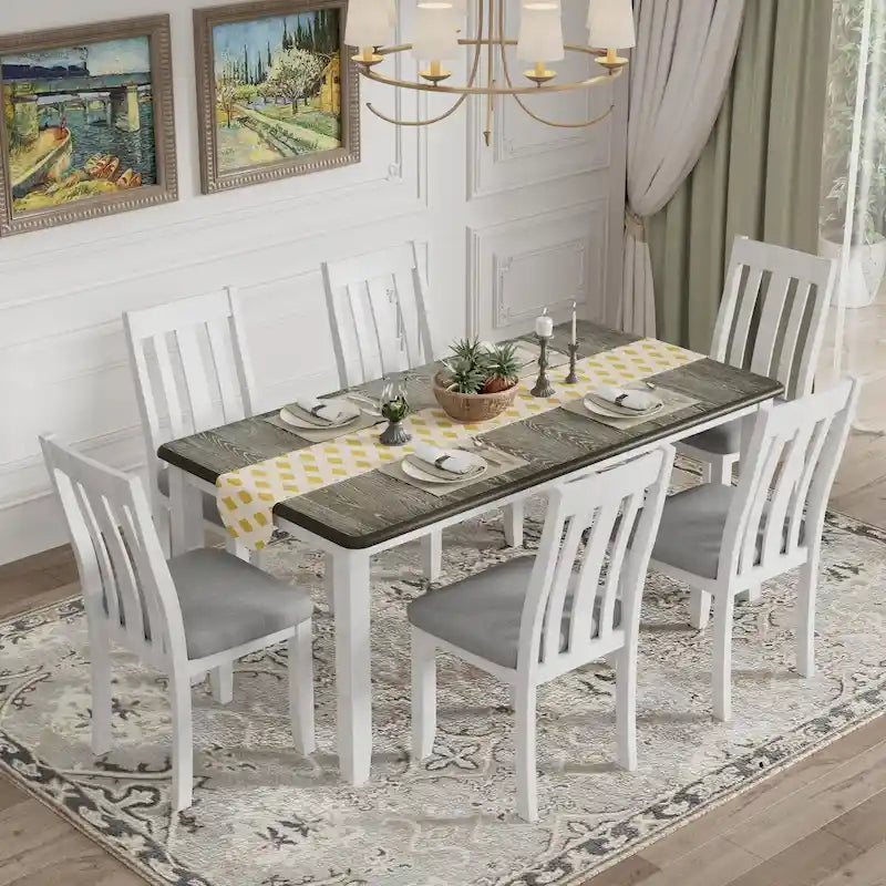 Nestfair Retro Style 7-Piece Dining Table Set with Extendable Table and 6 Upholstered Chairs