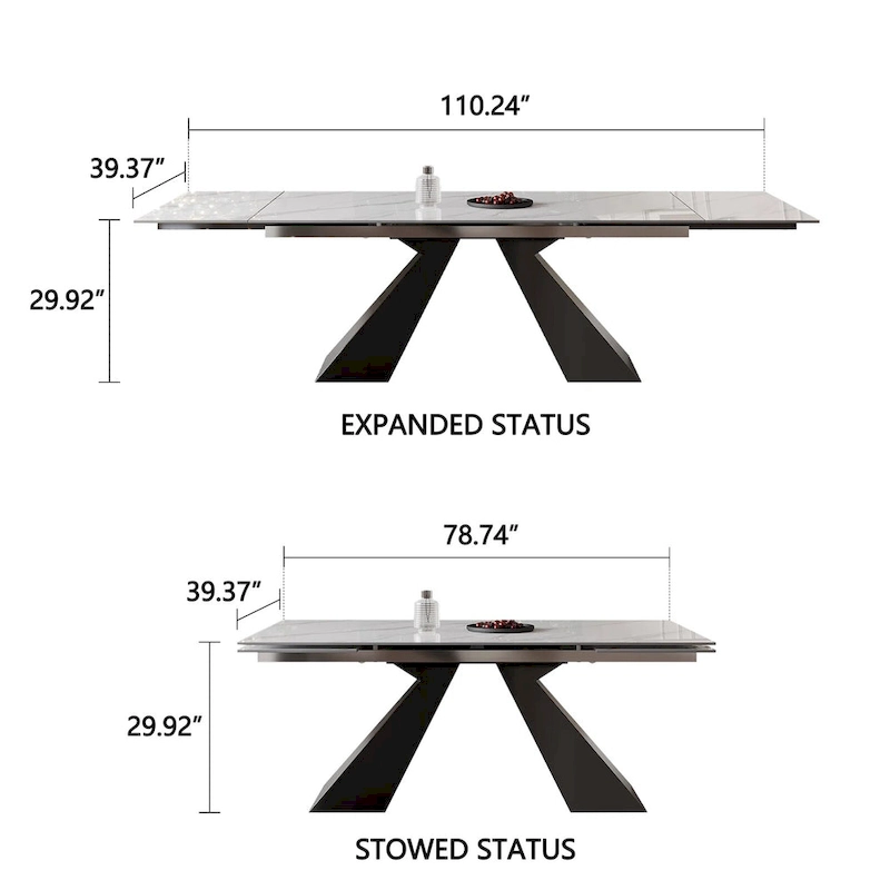 9 - Piece 110.24 Extendable Sintered Stone Dining Table and 8 Leather Chairs Dining Set
