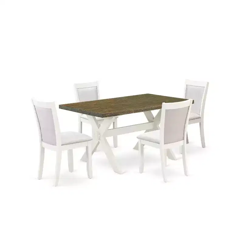 HomeStock 5-Piece Wire Brushed Linen White Finish Solid Wood Top Dining table with 4-Chairs