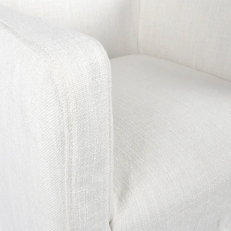 Cream Linen & Oak Wood Arm Chair by
