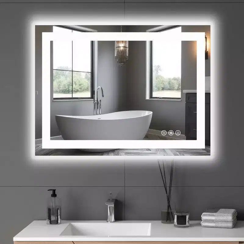 TUYOHW Anti-Fog Bathroom Mirror with LED Lights,Smart Mirror with 3 Lighting Modes & Dual Light Source(4 sizes)