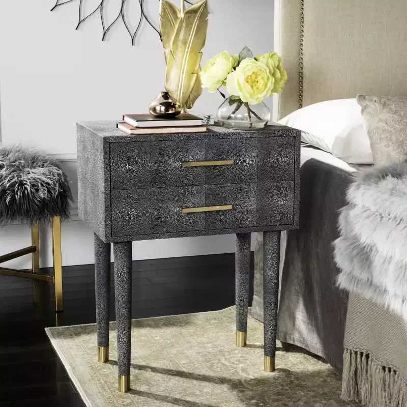 Faux Shagreen End Table – Black