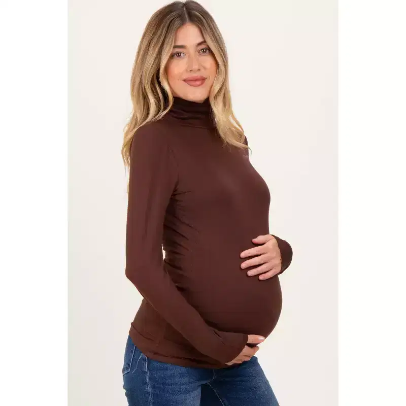 Pinkblush Brown Brushed Knit Basic Turtleneck Maternity Top