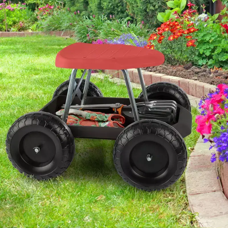 Garden Cart Rolling Stool Gardening Seat with Wheels and Tool Tray