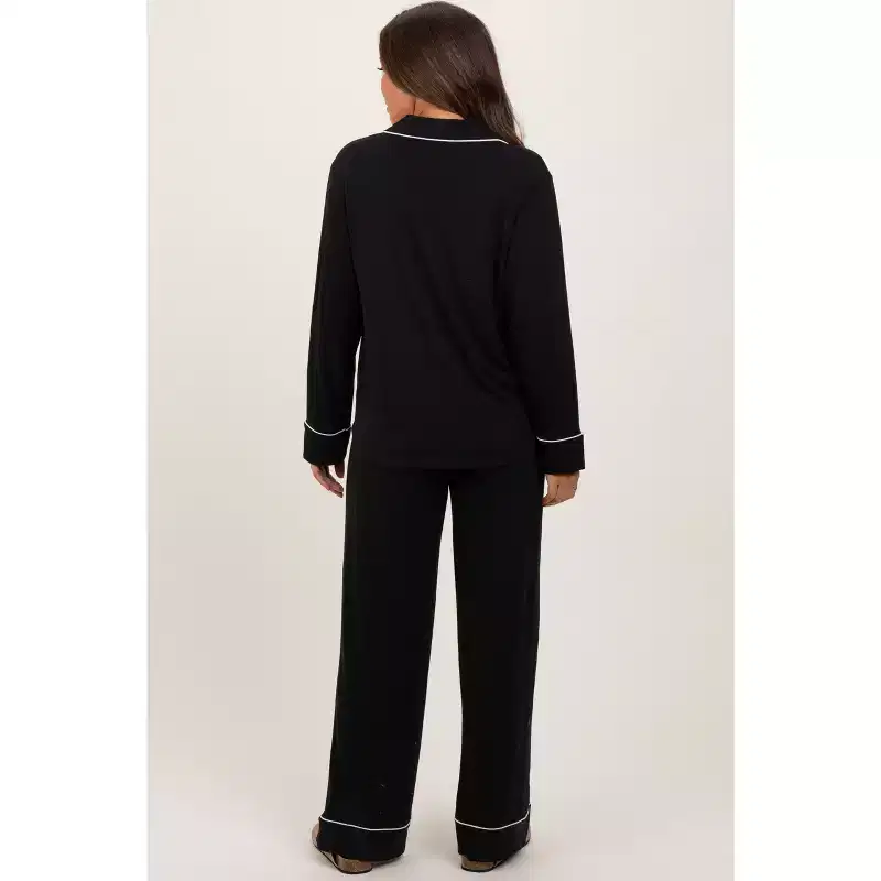 Pinkblush Black Button Down Top Wide Leg Pant Maternity Pajama Set