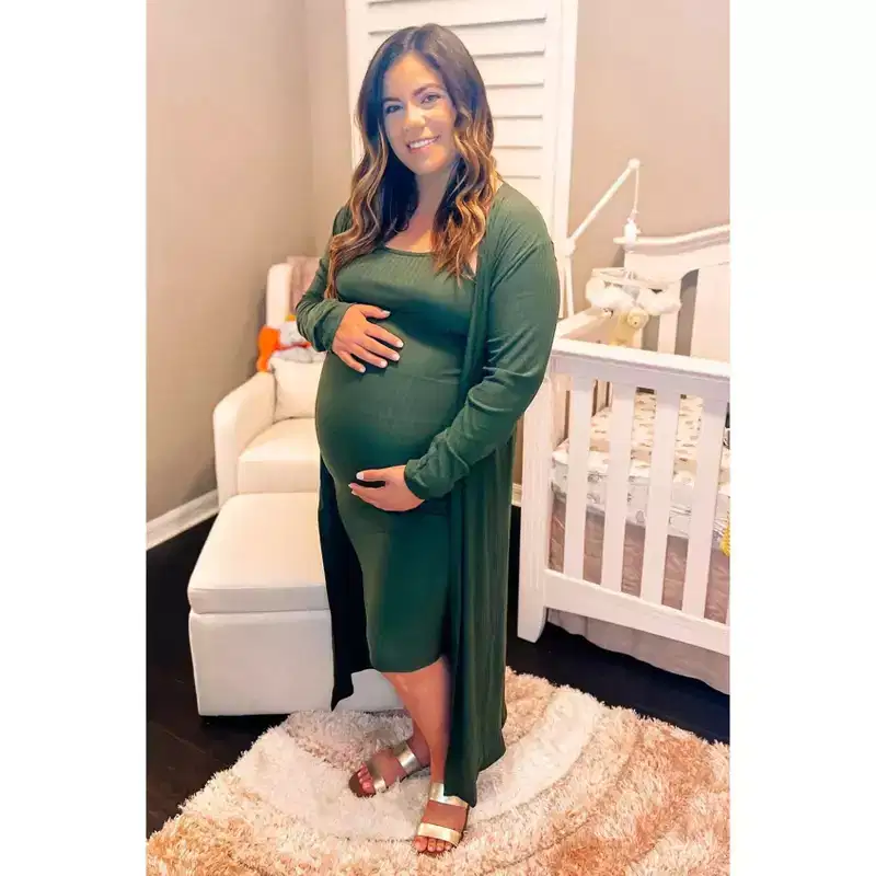 PinkBlush Olive Ribbed Cardigan 2 Piece Maternity Set