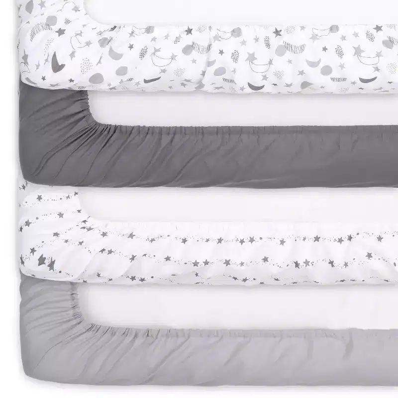 The Peanutshell Fitted Crib Sheets - Gray Celestial Moon and Stars - 4pk: Microfiber, Outer Space Theme