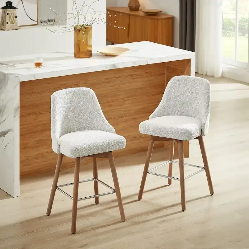 Set of 2 Upholstered Counter Height Swivel Barstool