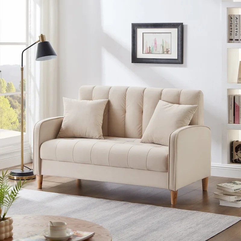 Velvet Tufted Loveseat with Solid Wood Legs