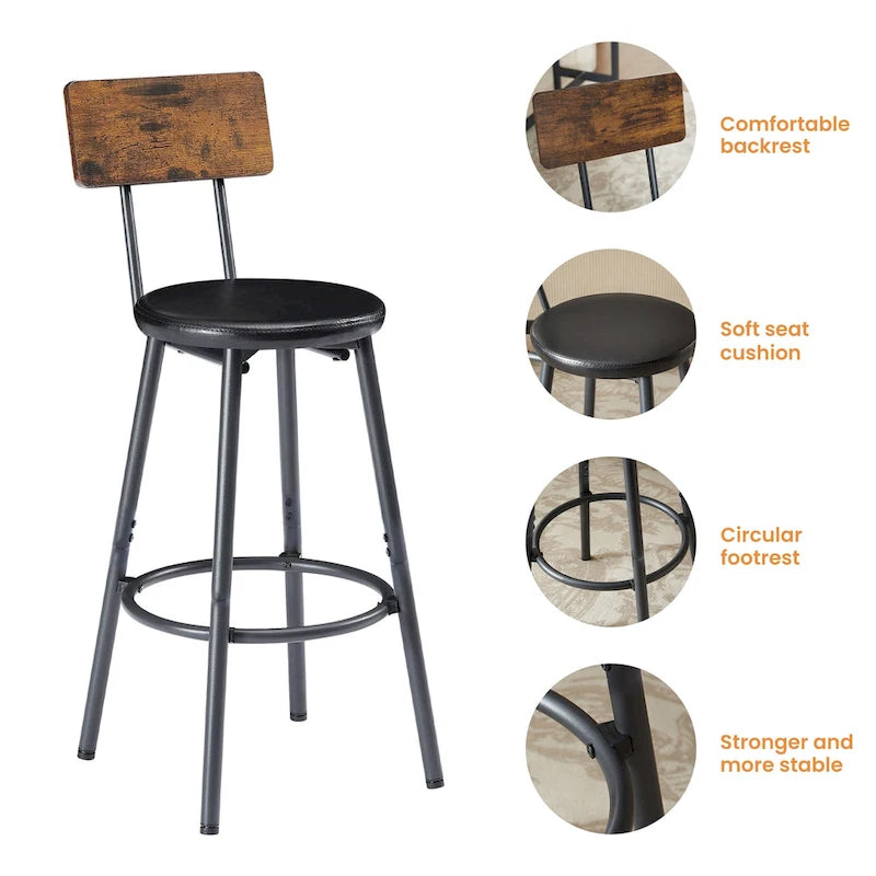Rustic Style 7-Piece Dining Set with Rectangular Table and PU Leather Bar Chairs