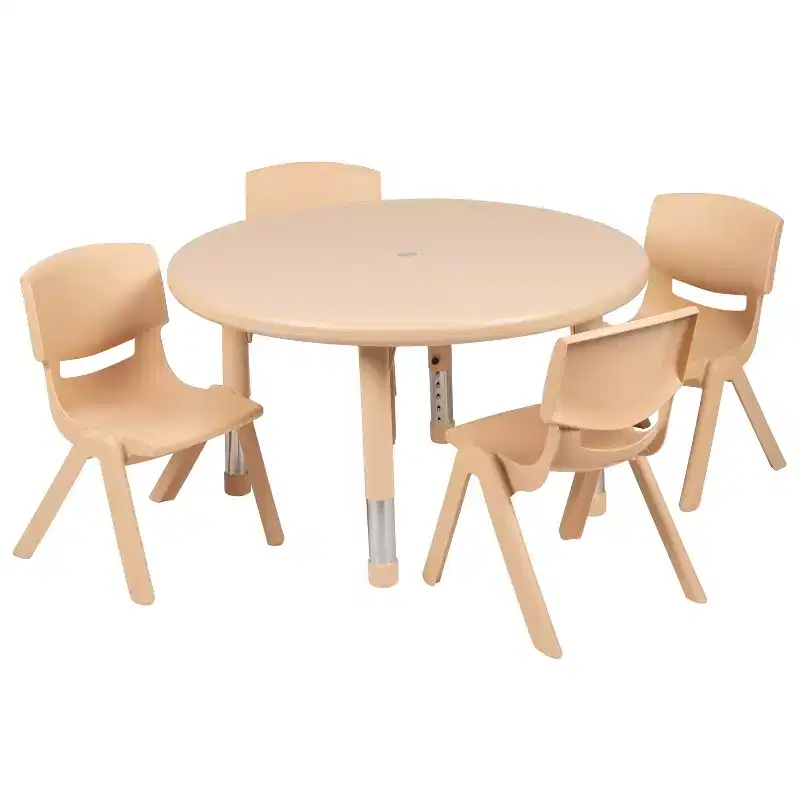 Emma and Oliver 33 Round Plastic Height Adjustable Activity Table Set with 4 Chairs