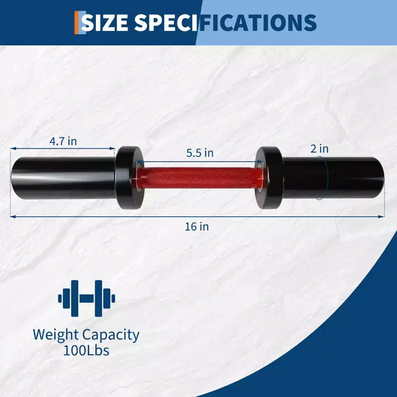 2PCS 16 Dumbbell Handle, Steel Loadable Dumbbell Bars with Rotating Sleeves & 4 Spring Collars, 100LB Capacity Dumbbell Bar, Fits 2 Weight Plates