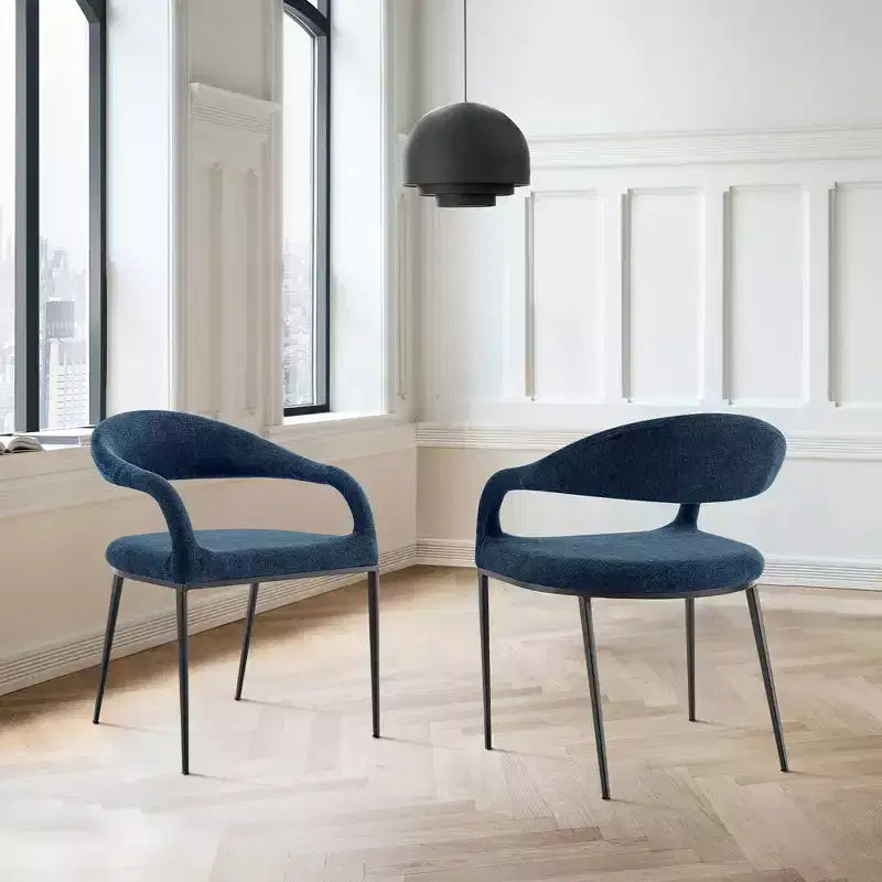 Set of 2 Upholstered Iron & Fabric Dining Chairs with Arms, 250LBS, Low Back