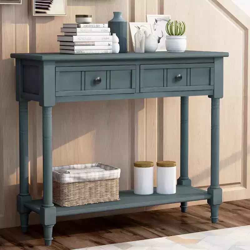 Console Table with Two Drawers and Bottom Shelf