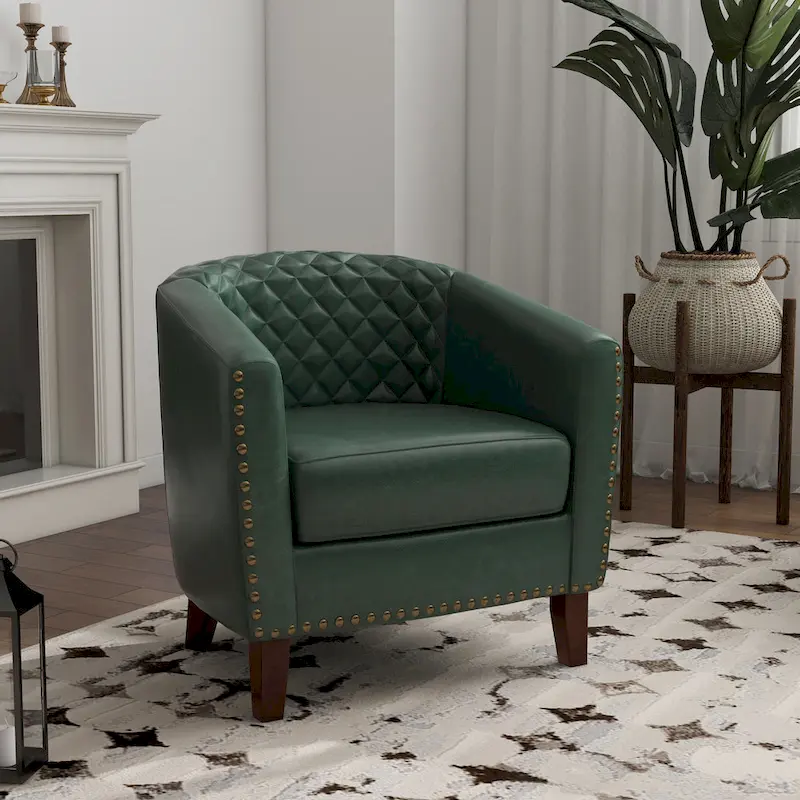Ethan Accent Chair Barrel PU Leather with Nailhead Trim